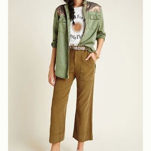 Genuine leather trim cords , olive sz 10 High rise